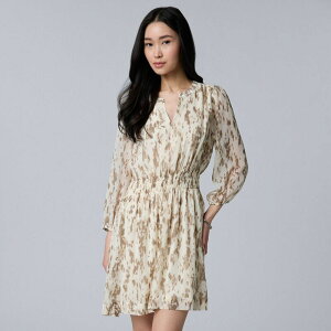 ���F���E�H�� ���f�B�[�X �g�b�v�X �����s�[�X �V���[�����O Women'simply Vera Wang Smocked Waist Short Dress Tan Spotexture �^��