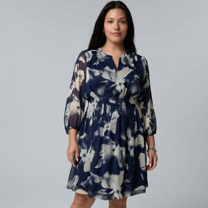 ���F���E�H�� ���f�B�[�X �g�b�v�X �����s�[�X �v���X�T�C�Y �V���[�����O Plusize Simply Vera Wang Smocked Waist Short Dress Navy Petal Rays �l�C�r�[