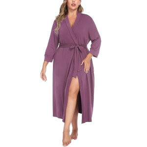 �W�[�O�[ ���f�B�[�X �A���_�[�E�F�A �i�C�g�E�F�A V�l�b�N �j�b�g Zeagoo Womens Kimono Robes Long Knit Bathrobe Lightweight Soft Sleepwear V Neck Ladies Loungewear Purple Red ���b�h