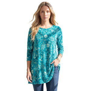 ���A�}���Y ���f�B�[�X �g�b�v�X T�V���c �N���[�l�b�N �v���X�T�C�Y Roaman's Women's Plusize Ultimate Long Sleeve Crewneck Swing Tunic Deep Teal Paisley Tie �e�B�[��