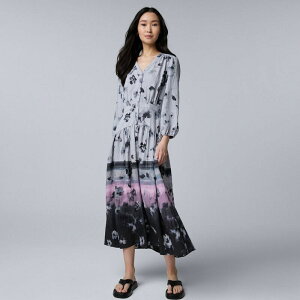 ���F���E�H�� ���f�B�[�X �g�b�v�X �����s�[�X �}�L�V Women'simply Vera Wang Long Sleeve Dropwaist Maxi Dress Blue Floral Border �u���[