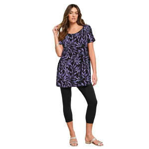 ���A�}���Y ���f�B�[�X �g�b�v�X T�V���c �v���X�T�C�Y �R�b�g�� Roaman's Women's Plusize Cotton Ultimate Scoopneck Swing Tunic Black Tossed Leaves �u���b�N