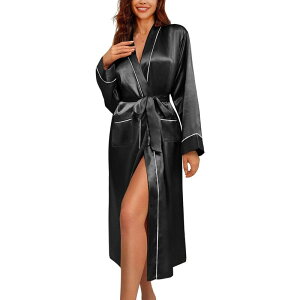 �G�R�A�[ ���f�B�[�X �A���_�[�E�F�A �i�C�g�E�F�A �T�e�� �V���N Ekouaer Silk Robes for Women Long Sleeve Satin Bathrobe Soft Lightweight Fullength Sleepwear Black �u���b�N
