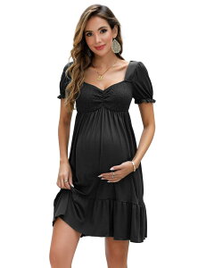 �N���A�t�����[ ���f�B�[�X �g�b�v�X �����s�[�X A ���C�� �t���� �}�^�j�e�B ClearFlower Maternity Sweetheart Neck Ruffle A Line Foral Dress Black �u���b�N