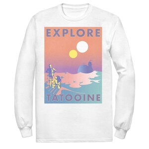 yz X^[ EH[Y Y TVc gbvX Men's Star Wars Explore Tatooine Faded Retro C-3PO & R2-D2 Poster Tee White