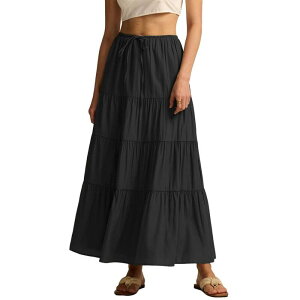 �N���A�t�����[ ���f�B�[�X �{�g���X�J�[�g �n�C�E�G�X�g �~�f�B ClearFlower Womens High Waist Elastic Drawstring Flowy Midi Skirts Black �u���b�N