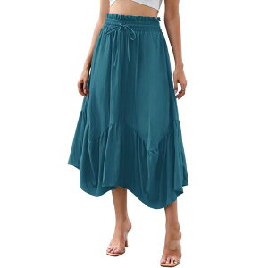 �G���[�g�X�s���b�g ���f�B�[�X �{�g���X�J�[�g ���B���e�[�W �t���� �~�f�B EliteSpirit Vintage Midi Skirt for Women Elastic Drawstring Renaissance Irregularuffle Flowy Boho Long Skirts Lake Blue �u���[