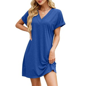 �R�W���C�� ���f�B�[�X �g�b�v�X �����s�[�X V�l�b�N T�V���c Kojooin Women's Beach Swimsuit Cover up Solid V Neck Short Sleeve Swimwear T-Shirt Dress Cailan
