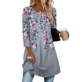 ジーグー レディース トップス Tシャツ ブラウス Zeagoo Women's 3/4 Sleeve Loose Fit Round Neck Tops, Summer & Fall Dressy Blouses Light Grey Floral グレー