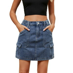 �C�G�X�t�@�b�V���� ���f�B�[�X �{�g���X�J�[�g �~�j �f�j�� Yesfashion Women Denim Stretchy Cargo High Waisted Trendy2K Mini Jean Skirtswith Utility Pockets Blue �u���[