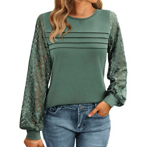 �W�[�O�[ ���f�B�[�X �g�b�v�X T�V���c ���[�X Zeagoo Women's Lace Long Sleeve T-Shirt - Dressy Casual Fall Work Top Gray Green �O���[