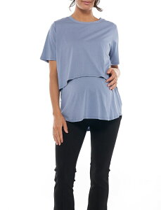 �N���A���u ���f�B�[�X �g�b�v�X T�V���c �}�^�j�e�B Clearlove Women's Maternity & Nursing Short Sleeve Round Neck T-Shirt Blue �u���[