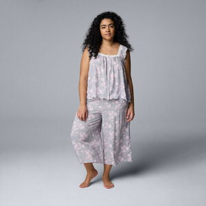 ���F���E�H�� ���f�B�[�X �A���_�[�E�F�A �i�C�g�E�F�A �v���X�T�C�Y �p���c Plusize Simply Vera Wang Pajama Tank Top and Culotte Pajama Pantset Grey Floral �O���[