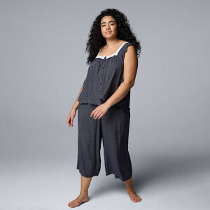 ���F���E�H�� ���f�B�[�X �A���_�[�E�F�A �i�C�g�E�F�A �v���X�T�C�Y �p���c Plusize Simply Vera Wang Pajama Tank Top and Culotte Pajama Pantset Navy Circles �l�C�r�[