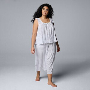 ���F���E�H�� ���f�B�[�X �A���_�[�E�F�A �i�C�g�E�F�A �v���X�T�C�Y �p���c Plusize Simply Vera Wang Pajama Tank Top and Culotte Pajama Pantset White Stripe �z���C�g