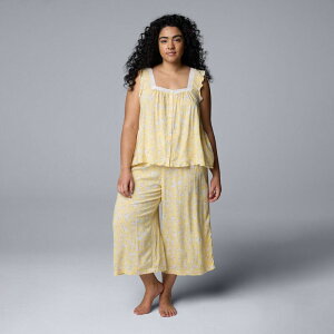 ���F���E�H�� ���f�B�[�X �A���_�[�E�F�A �i�C�g�E�F�A �v���X�T�C�Y �p���c Plusize Simply Vera Wang Pajama Tank Top and Culotte Pajama Pantset Yellow Ditsy �C�G���[