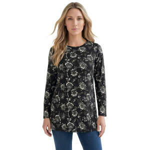 ���A�}���Y ���f�B�[�X �g�b�v�X T�V���c �N���[�l�b�N �v���X�T�C�Y �R�b�g�� Roaman's Women's Plusize Ultimate Cotton Crewneck Long Sleeve Tee Black Slate Porcelain �u���b�N