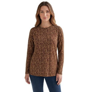 ���A�}���Y ���f�B�[�X �g�b�v�X T�V���c �N���[�l�b�N �v���X�T�C�Y �R�b�g�� Roaman's Women's Plusize Ultimate Cotton Crewneck Long Sleeve Tee Brown Dot Swirl �u���E��