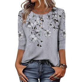 ジーグー レディース トップス Tシャツ クルーネック ブラウス Zeagoo Women s 3 4 Sleeve Crew Neck T Shirts, Business Dressy Blouses for Spring Vacation Outfits Grey Flower グレー