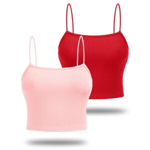 �G�R�A�[ ���f�B�[�X �g�b�v�X T�V���c ���u Ekouaer Summer Crop Tank Tops for Women Ribbed Spaghetti Strap Top Tube Basicamisole Trendy Pcs Red Pink ���b�h