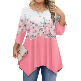 ジーグー レディース トップス Tシャツ レギンス Zeagoo Women's 3/4 Sleeve Loose Fitunic Tops Casual Summer Fall Shirts to Pair with Leggings Pink Floral ピンク