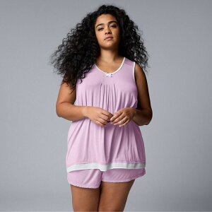���F���E�H�� ���f�B�[�X �A���_�[�E�F�A �i�C�g�E�F�A �v���X�T�C�Y Plusize Simply Vera Wang Basic Luxury Pajama Tank Top & Pajama Boxerset Orchid