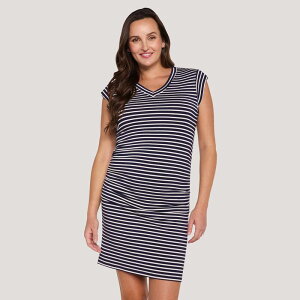 �}�U�[�t�b�h ���f�B�[�X �g�b�v�X �����s�[�X V�l�b�N �~�j �}�^�j�e�B Maternity Motherhood Muscle Sleeve V-Neck Mini Dress Peacoat White Stripe �z���C�g