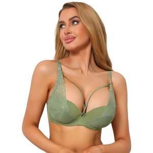 �C���X�p�C�A �V�b�N ���f�B�[�X �A���_�[�E�F�A �u���W���[ �~�j ���[�X INSPIRE CHIC Women's French Lace Bra Full Coverage Push Up Minimizer Underwire Lingerie Green �O���[��