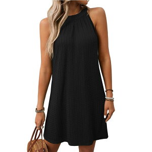 �G���[�g�`���C�X ���f�B�[�X �g�b�v�X �����s�[�X �~�j �m�[�X���[�u �z���^�[ Elitechoice Women's Halter Neck Sleeveless Tunic Dress Casualoose Swing Mini Dress Black �u���b�N