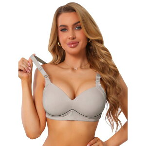 �C���X�p�C�A �V�b�N ���f�B�[�X �A���_�[�E�F�A �u���W���[ �~�j INSPIRE CHIC Women's Deep V Full Coverage Minimizer Wireless Adjustable Straps Comfort Everyday Bras Gray �O���[