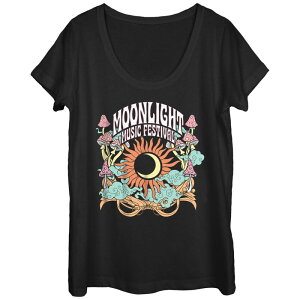 yz Aufbh fB[X TVc gbvX Juniors' Moonlight Music Festival Scoop Neck Graphic Tee Black