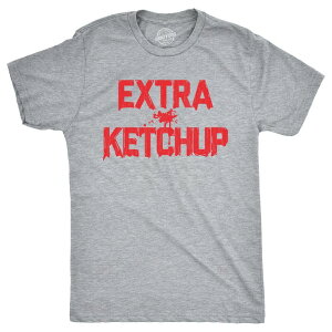 �N���C�W�[�h�b�O T�V���c �����Y �g�b�v�X Crazy Dog T-Shirts Mens Extra Ketchup T Shirt Funny Tomato Condiment Lovers Tee for Guys Light Heather Grey �O���[