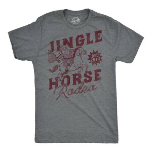 �N���C�W�[�h�b�O T�V���c �����Y �g�b�v�X �O���t�B�b�N Crazy Dog T-Shirts Mens Funny T Shirts Jingle Horse Rodeo Sarcastichristmasanta Graphic Novelty Tee for Men Dark Heather Grey �O���[