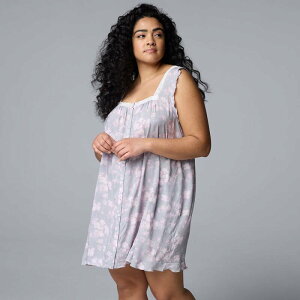���F���E�H�� ���f�B�[�X �A���_�[�E�F�A �i�C�g�E�F�A �v���X�T�C�Y Plusize Simply Vera Wang Plain Weave Chemise Grey Floral �O���[