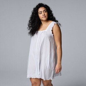 ���F���E�H�� ���f�B�[�X �A���_�[�E�F�A �i�C�g�E�F�A �v���X�T�C�Y Plusize Simply Vera Wang Plain Weave Chemise White Stripe �z���C�g