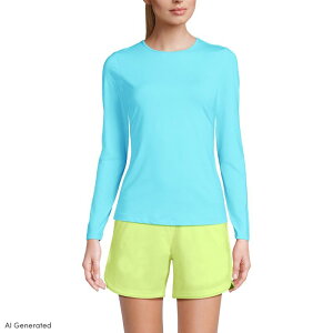 �����Y�G���h ���f�B�[�X ���� �g�b�v�̂� Women's Lands' End UPF 50 Long Sleeve Rash Guard River Mist
