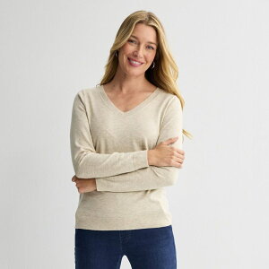 �N���t�g���o���[ ���f�B�[�X �A�E�^�[ �j�b�g�E�Z�[�^�[ V�l�b�N �v�` Petite Croft & Barrow Extra Soft V-Neck Sweater Medium Oat Heather �w�U�[