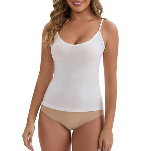 �C���X�p�C�A �V�b�N ���f�B�[�X �g�b�v�X T�V���c V�l�b�N INSPIRE CHIC Women's V Neck Spaghetti Straps Camisole Lightweight Unpadded Loose Fit Solid Basic Tank Top White �z���C�g