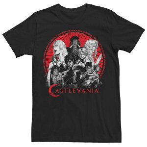 �A�j���L�����N�^�[ �����Y �g�b�v�X T�V���c �g�[�� ���S Licensed Character Big & Tall Castlevania Group Shot Red Circle Logo Tee Black �u���b�N