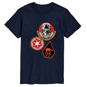 �A�j���L�����N�^�[ �����Y �g�b�v�X T�V���c �O���t�B�b�N Licensed Character Men's The Mandalorian & Grogu Imperial Pilot Patches Graphic Tee Navy �l�C�r�[