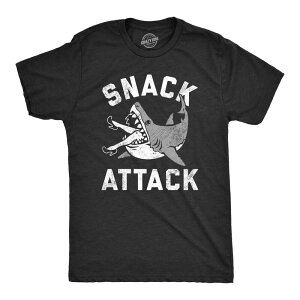 �N���C�W�[�h�b�O T�V���c �����Y �g�b�v�X Crazy Dog T-Shirts Mensnack Attack T Shirt Funny Shark Biteating Snacking Joke Tee for Guys Heather Black �u���b�N