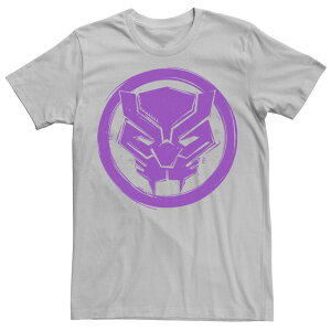 �}�[�x�� �����Y �g�b�v�X T�V���c Men's Marvel Black Panther Purple Woodcut Symbol Tee Silver �V���o�[