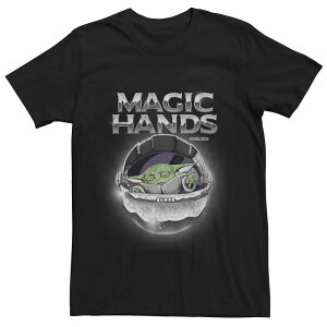 �A�j���L�����N�^�[ �����Y �g�b�v�X T�V���c Licensed Character Men'star Wars The Mandalorioan Magic Hands Grogu Chorme Tee Black �u���b�N