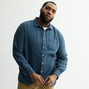 �\�m�} �����Y �g�b�v�X T�V���c �g�[�� Big & Tall Sonoma Goods For Life Perfect Length Long Sleeve Double Weave Shirt No Color