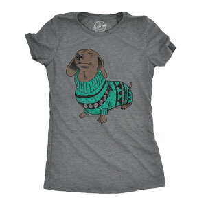 �N���C�W�[�h�b�O T�V���c ���f�B�[�X �g�b�v�X �Z�[�^�[ Crazy Dog T-Shirts Womens Wiener Dog Ugly Christmasweater T shirt Dachshund Pet Owner Mom Tee Dark Heather Grey �O���[
