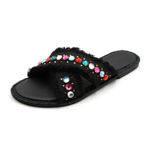 F.C �f�U�C�� ���f�B�[�X �V���[�Y �T���_�� �t�����W F.C Design CASEY-2 Fringe Rhinestone Crisscrosslide Sandals for Women Black �u���b�N