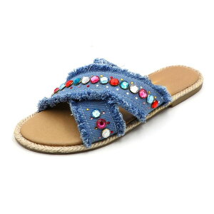 F.C �f�U�C�� ���f�B�[�X �V���[�Y �T���_�� �t�����W F.C Design CASEY-2 Fringe Rhinestone Crisscrosslide Sandals for Women Blue �u���[