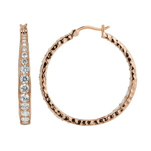 Aufbh fB[X ANZT[ sAXECO Unbranded 18k Rose Gold Over Silver-Plated Cubic Zirconia Hammered Hoop Earrings White zCg
