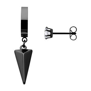 yz Aufbh fB[X sAXECO ANZT[ Ion-Plated Stainless Steel Hoop Drop & Cubic Zirconia Stud Mismatched Earrings Black