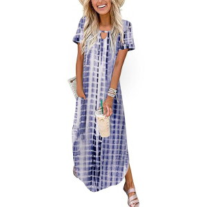 �W�[�O�[ ���f�B�[�X �g�b�v�X �����s�[�X �N���[�l�b�N �}�L�V Zeagoo Women's Casual Summer Short Sleeve Maxi Long Dresses with Pockets Curve Hem Crew Neck White Printed �z���C�g
